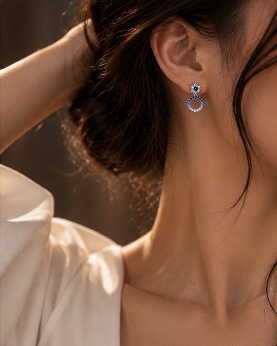 Saphielle Halo Drop Earrings - View 2