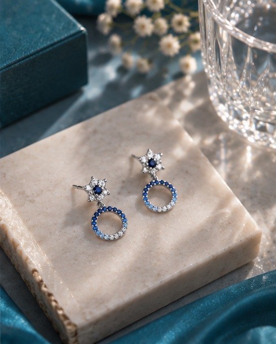 Saphielle Halo Drop Earrings - View 3