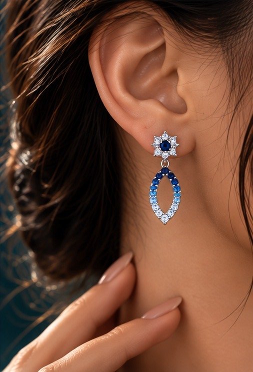 Aurelia Blue Teardrop Earrings - View 2