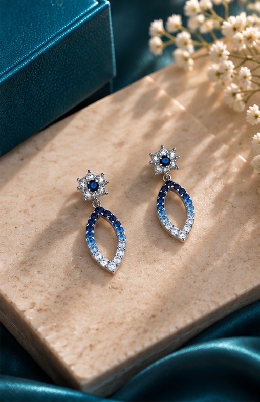 Aurelia Blue Teardrop Earrings - View 3