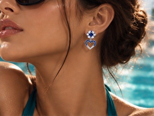 Aurelia Blue Heart Drop Earrings - View 2