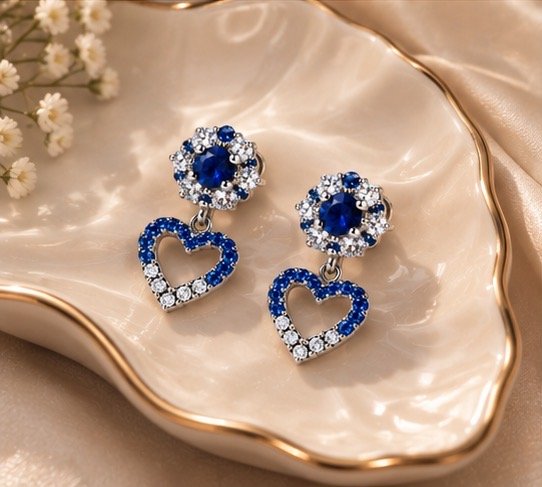 Aurelia Blue Heart Drop Earrings - View 3