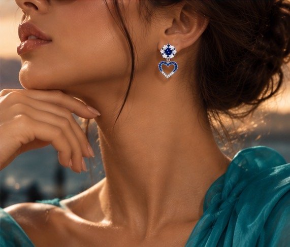 Aurelia Blue Heart Drop Earrings - View 4