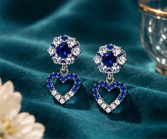 Aurelia Blue Heart Drop Earrings - View 5