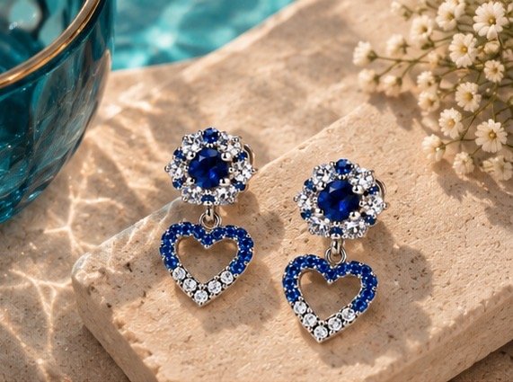 Aurelia Blue Heart Drop Earrings - View 6