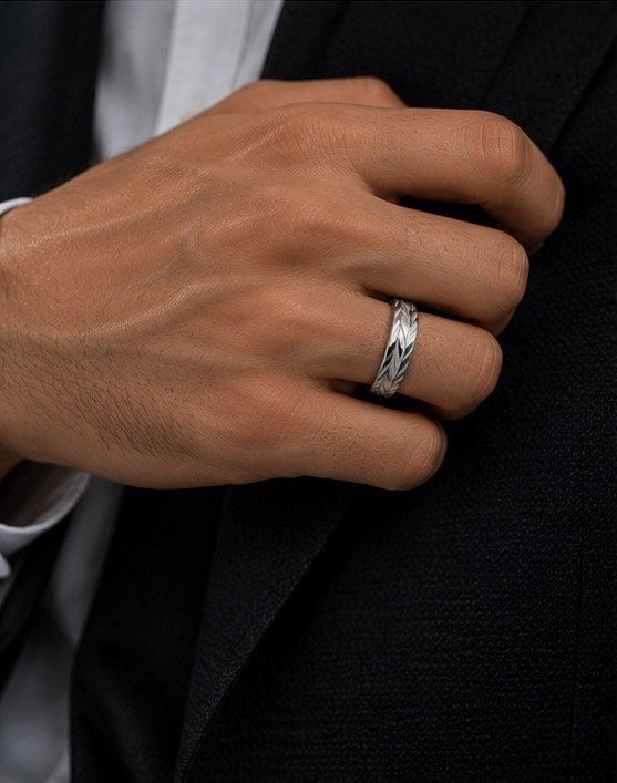 Axton Men’s Textured Band Ring - View 4